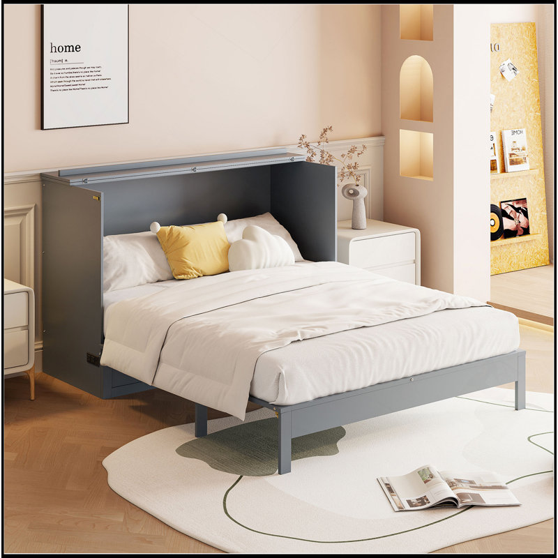 Lit escamotable avec grands tiroirs Murphy, Gris, Lit double