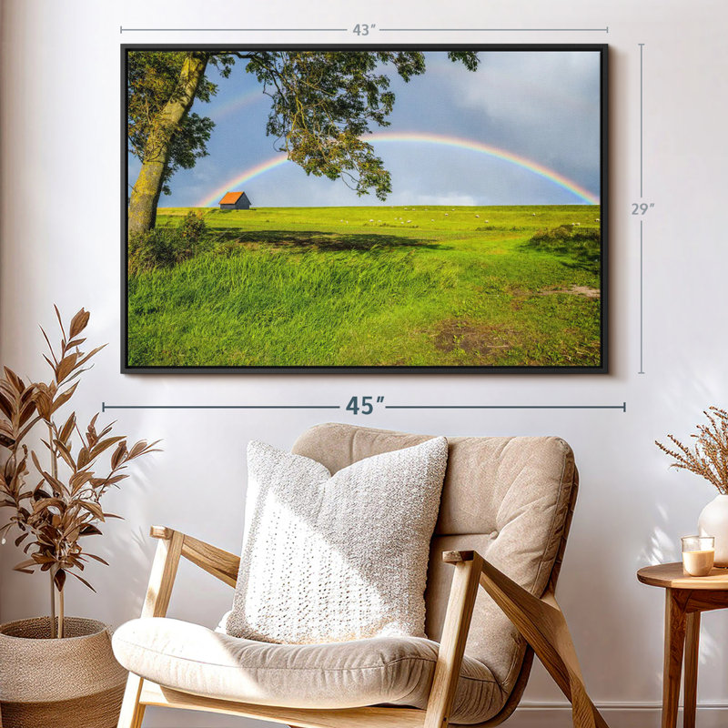 Impression sur toile arc-en-ciel au-dessus d'une maison de campagne, H 29 po x l 43 po