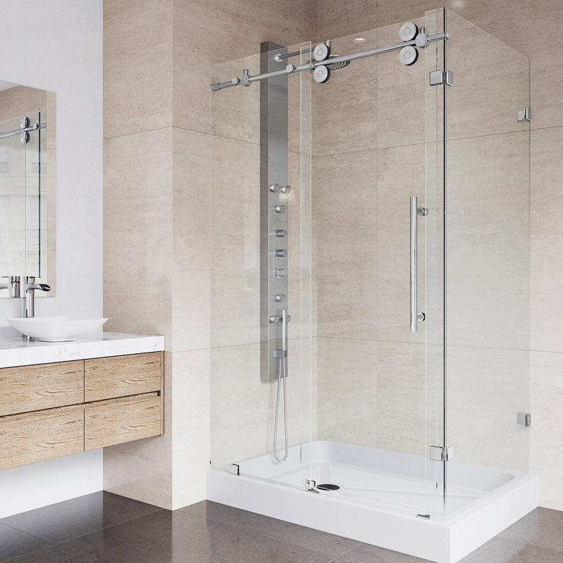 Winslow 48" W x 36" D x 80" H Sliding Frameless Shower Enclosure with 3/8  Clear Glass&Base, Chrome, Left