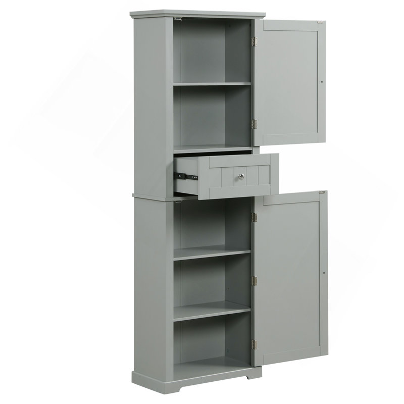 Grande armoire de rangement pour salle de bain, armoire de rangement autoportante avec tiroir et tablette réglable, panneau de fibres à densité moyenne avec finition peinte