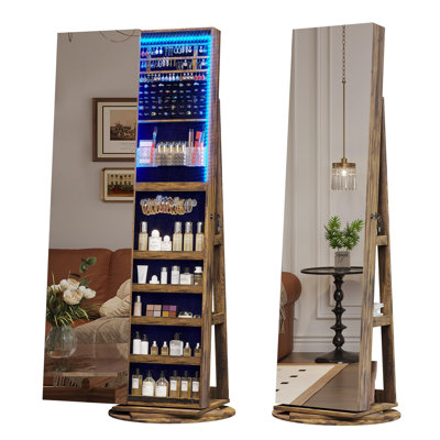 Modern Jewelry Armoire With Rotating Mirror And LED Lights