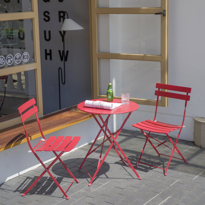 Shelah 3-Piece Steel Folding Bistro Set , Red