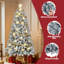 Arbre de Noël enneigé 7 pi, pin artificiel pré-éclairé 320 lumières blanc chaud et incandescentes multicolores, arbre de Noël enneigé blanc enneigé, base en métal pliable, 930 branches