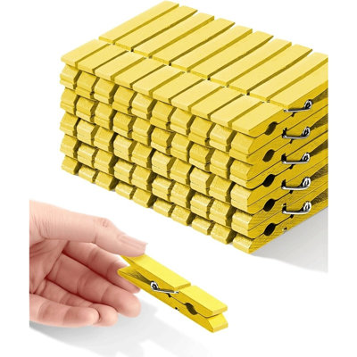 Yellow Wooden Clothespins, 50-Pack 2.83" Decorative Craft Clips for Photos, DIY Projects, Party Decorations & Clothes Hanging Pegs