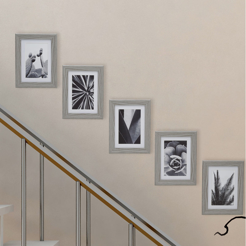 Set Of 5-7X8 MDF Matted Frame Set For 4X6 Photos-Grey