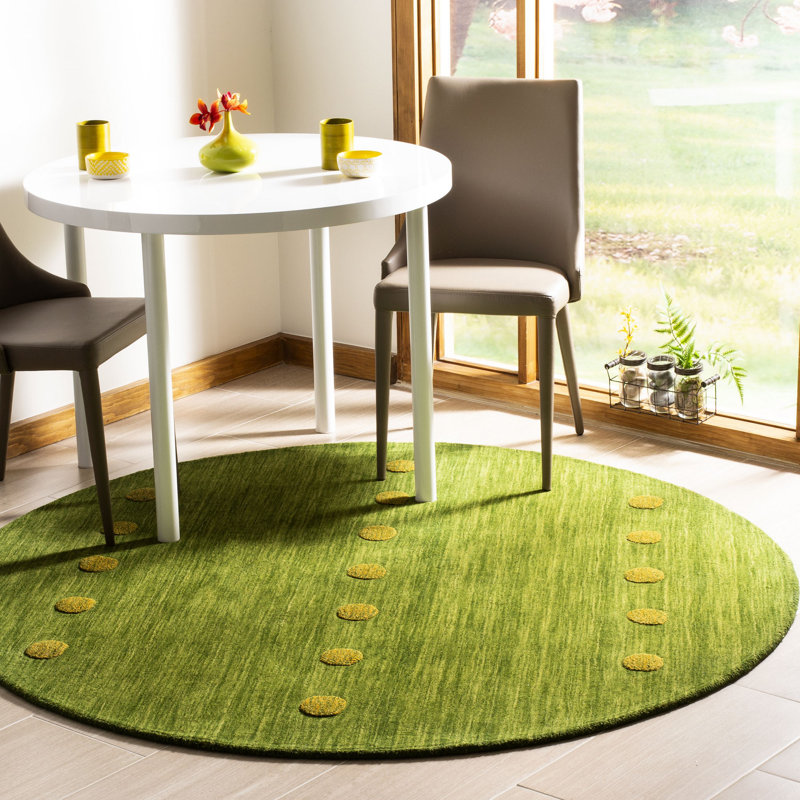 Tapis vert en laine tissé à la main à pois Pixley, Rond 6 pi