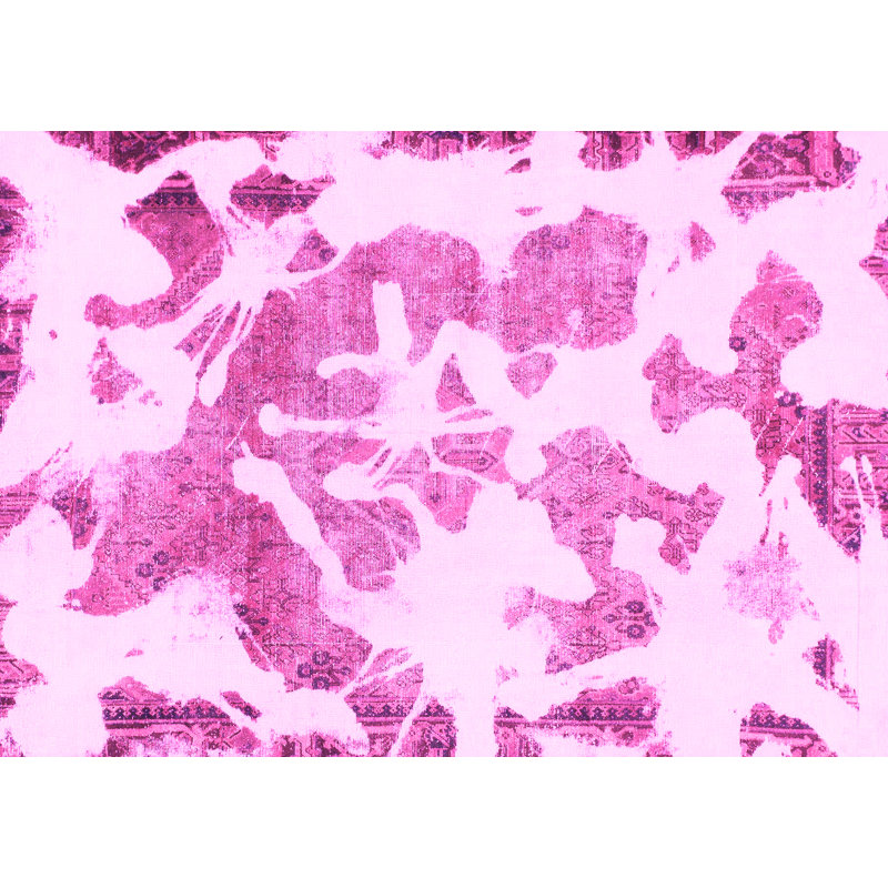 Tapis rose en laine et polyester tissé à la machine à motif abstrait, Rectangle 5 pi x 7 pi