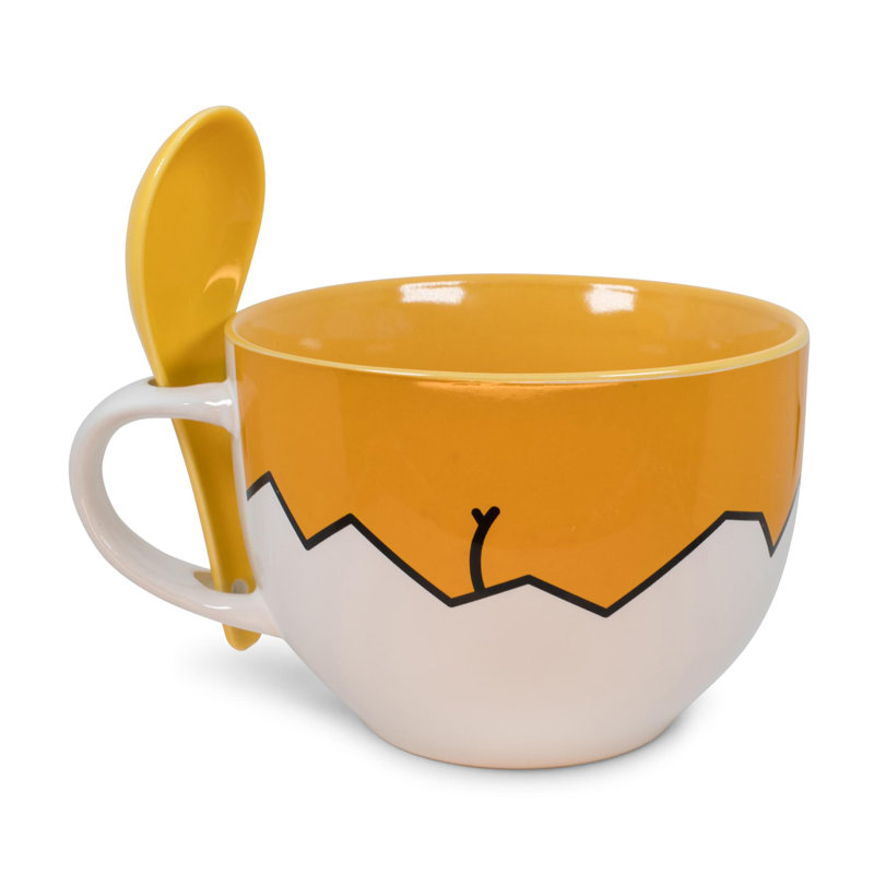 Tasse à soupe en céramique avec cuillère Sanrio Gudetama | Peut contenir 24 onces