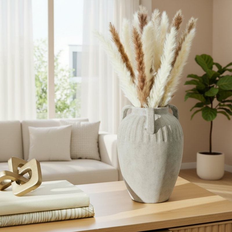 10-Inch Ivory Three-Eared Ceramic Vase