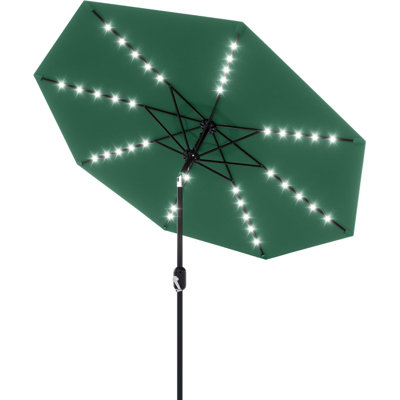 Parasol solaire 10 pi avec 40 lumières DEL, système de manivelle et d'inclinaison, 8 baleines, auvent imperméable résistant aux rayons UV, ombre de marché extérieure pour la cour, la piscine, la terrasse et la salle à manger