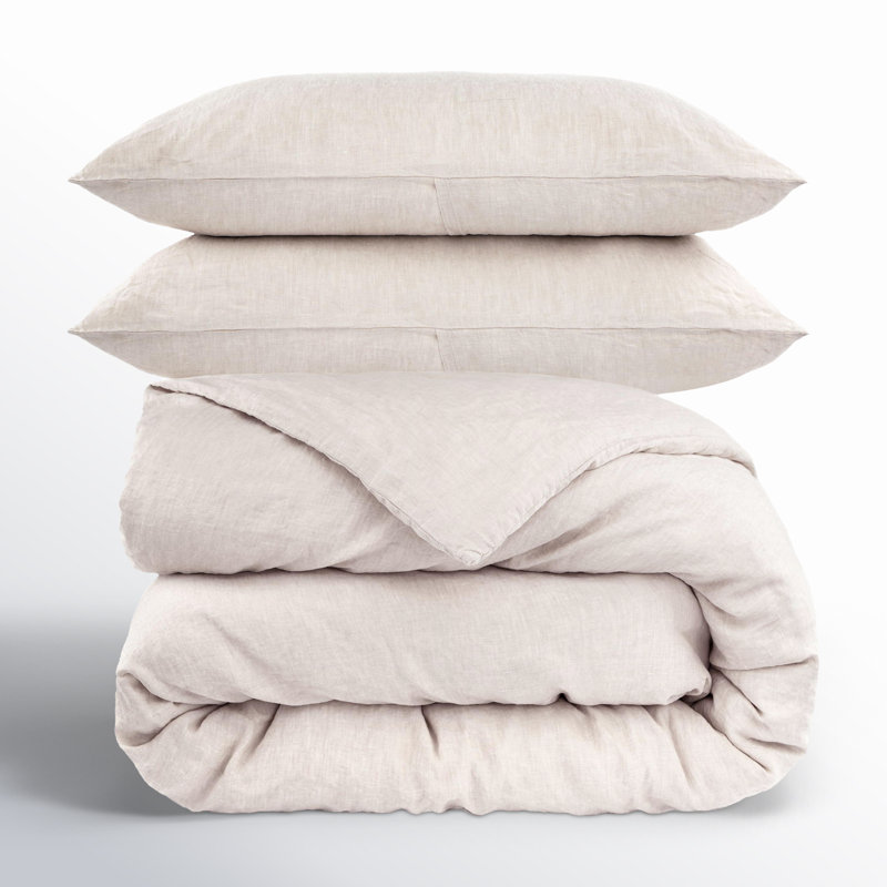 100% French Linen Duvet Cover & Sham Set, Queen Duvet Cover + 2 Standard Pillow Shams, Putty Heather