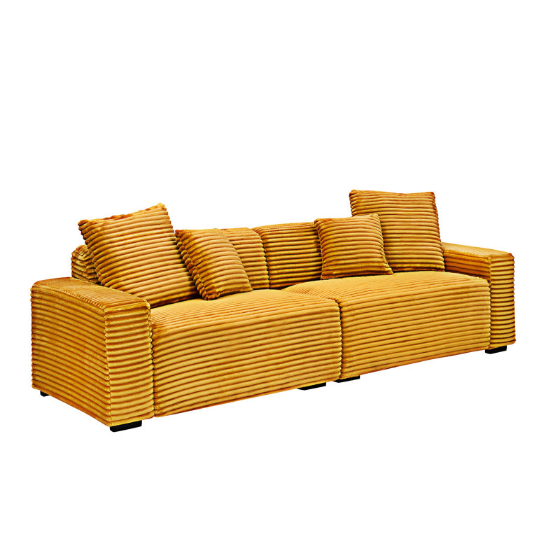 Upholstered Sofa With Throw Pillows, Orange