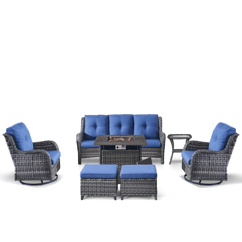 Ensemble de conversation d'extérieur pour 5 personnes avec foyer Carolina, Bleu