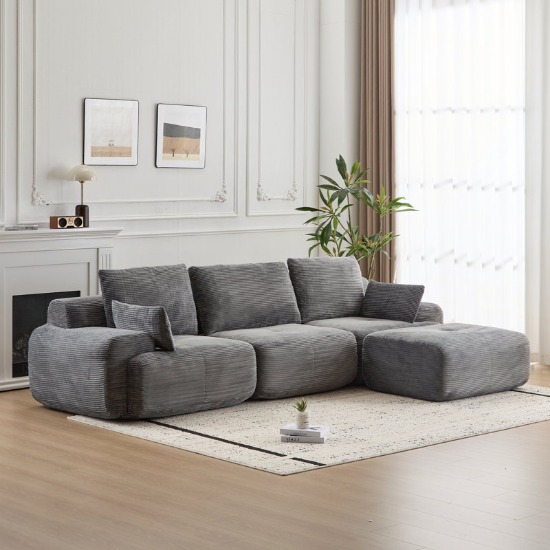 Modern Memory Foam Pet-Friendly Cloud Modular Sectional Sofa for Living Room, Gray Corduroy