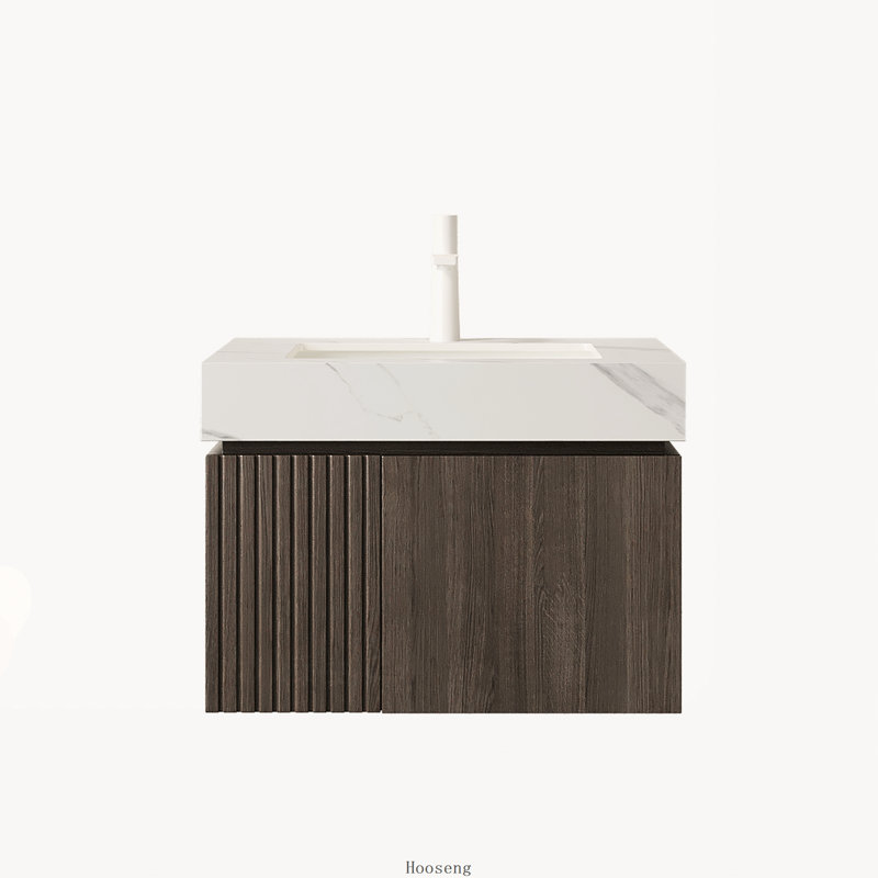 Meuble-lavabo flottant espresso 24 po avec comptoir blanc Carrara, lavabo en céramique et 1 trou de robinet, Espresso