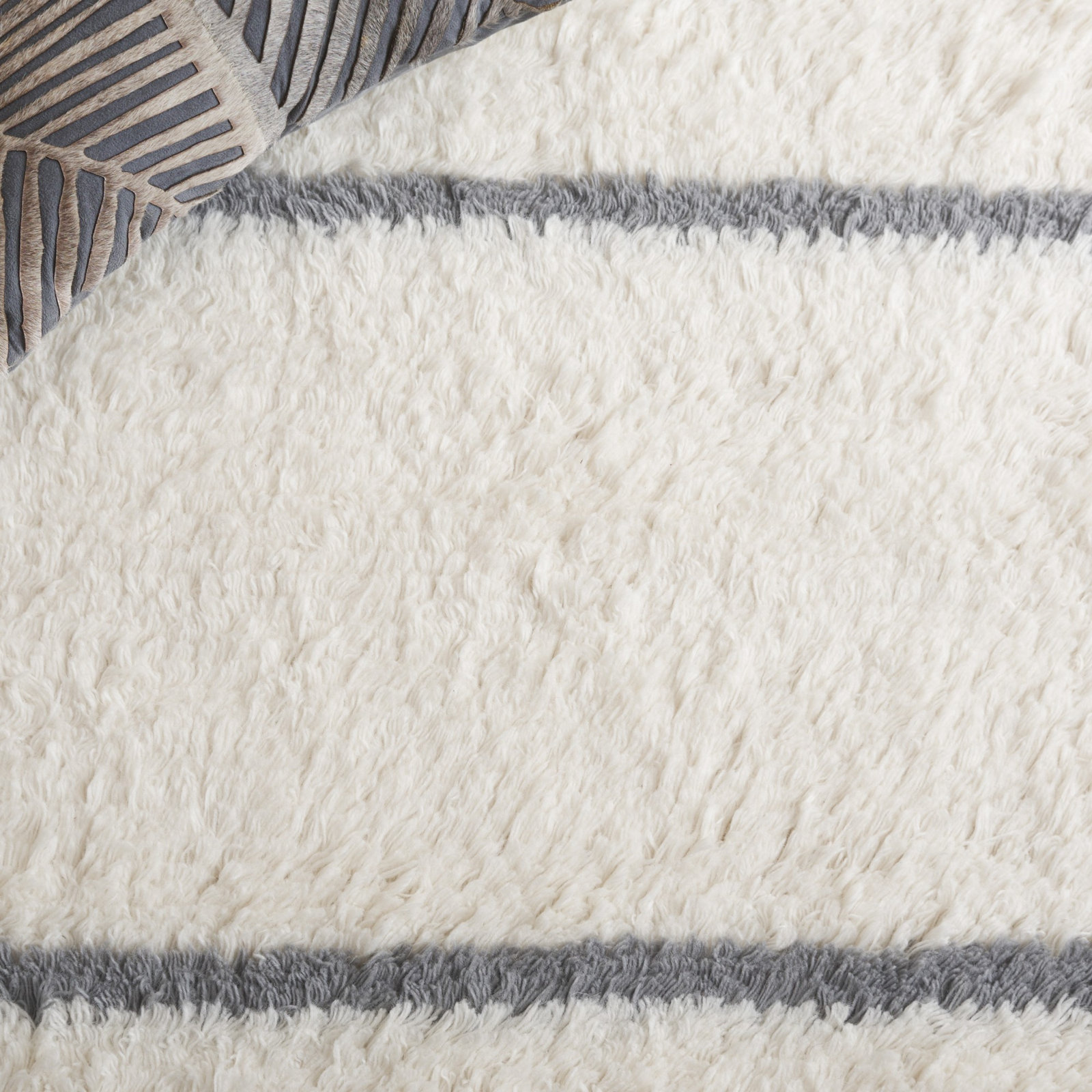 Mayer Ivory Gray Hand-Knotted Striped Wool Rug, Square 7'