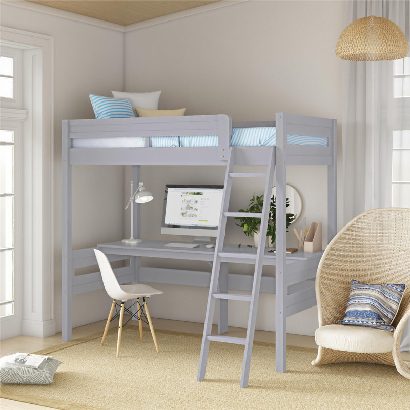 Everiz Kids Twin Loft Bed, Gray