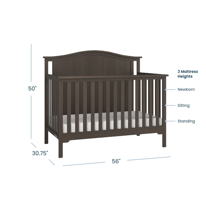 Ensemble de lit de bébé convertible 4-en-1 à dessus en arche de couleur grise pour enfant avec matelas HALO DreamWeave