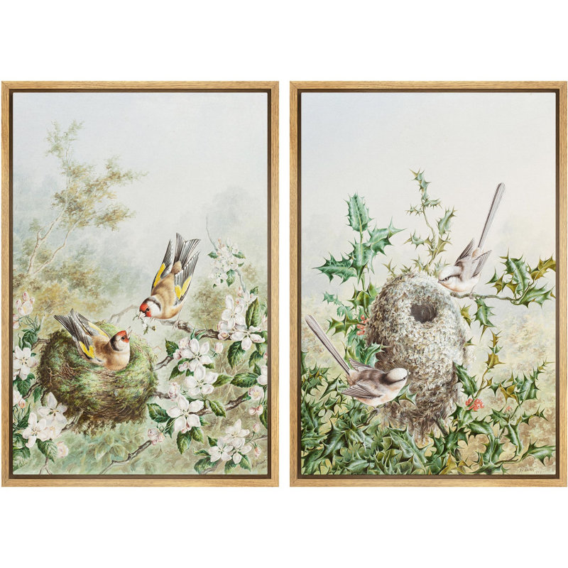 Charmant oiseau et nid, illustrations inspirées de la nature, décor de nature sauvage, H 24 po x l 16 po, Naturel