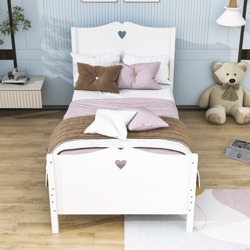 Twin Size Wood Platform Bed with Headboard and Footboard, White