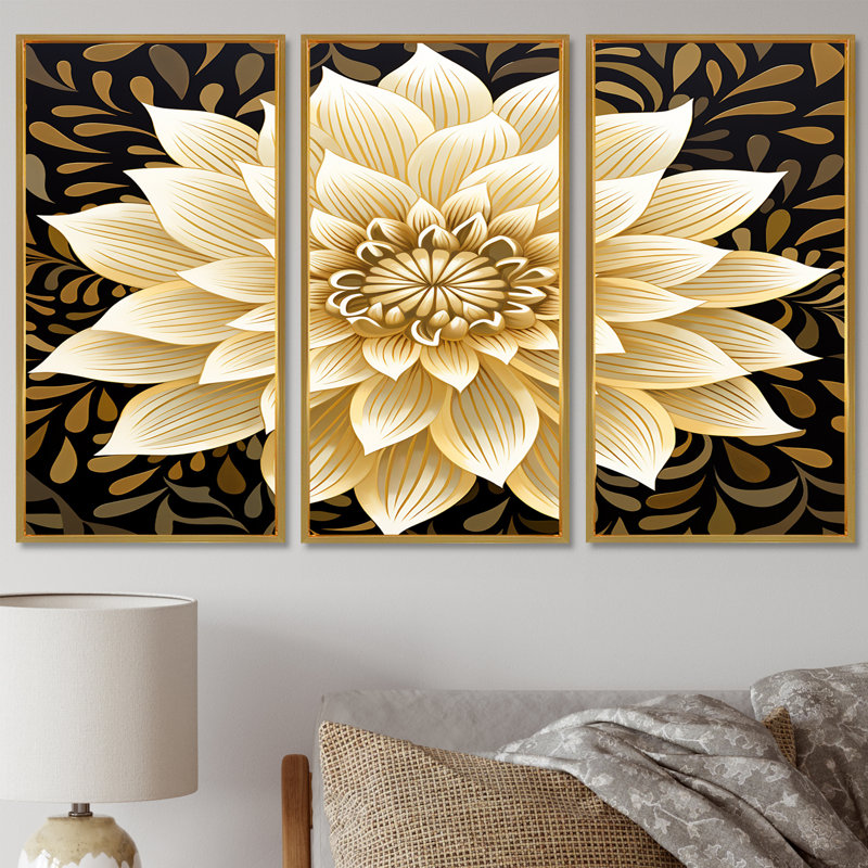 Erin - Dahlia Wall Art Print Set, Gold Floater Framed, 28" H x 36" W x 1" D