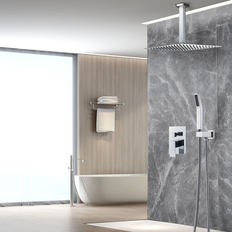 Système de douche à haute pression 12 po avec fixation brute au plafond, Chrome