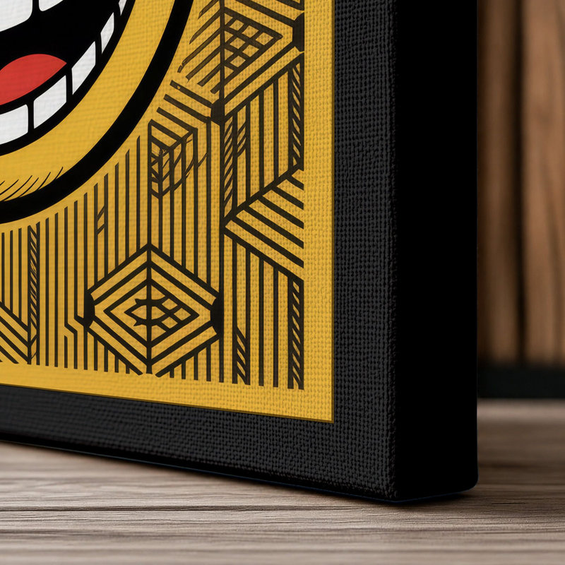 Grinning Face Retro - Wrapped Canvas, 18x12 - 45.7 x 30.5 cm, Black Border