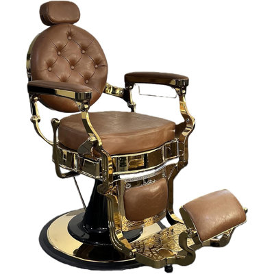 Fauteuil de coiffeur vintage robuste - inclinable hydraulique, hauteur réglable, pivotant à 360 °, appui-tête et repose-pieds, capacité de 700 lb - salon professionnel, beauté, fauteuil de détente - brun plaqué or
