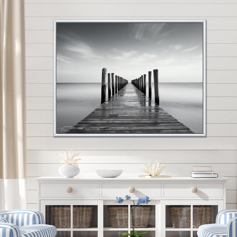 «Quam - Coastal Pier», reproduction d'art sur toile encadrée, H 30 po x l 40 po x P 1,5 po, Cadre flottant blanc