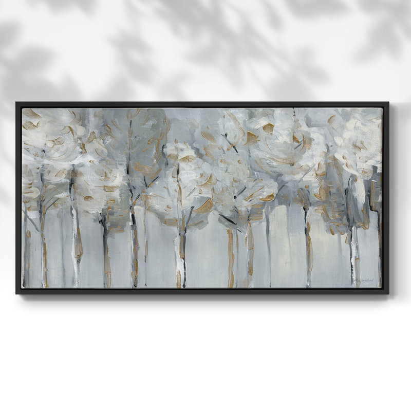 Argent et or ligne d'arbre - Toile tendue avec châssis encadré - Prêt à être accroché, H 21 po x l 41 po, Noir