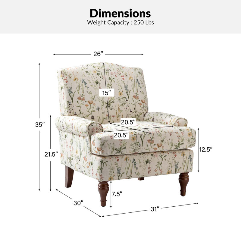 Fauteuil rembourré 31 po avec pieds en bois massif Mooresville, Mélange de polyester beige