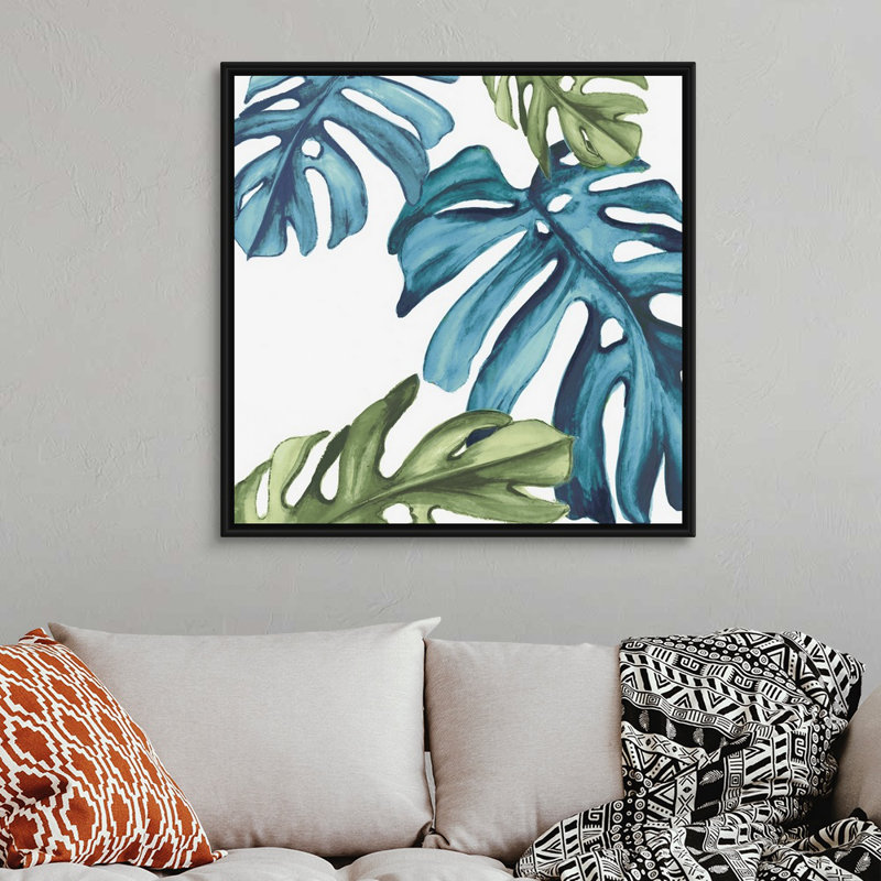 «Palm Leaves I» par Eva Watts - reproduction d'art sur toile, H 38 po x l 38 po x P 1,75 po, Cadre noir