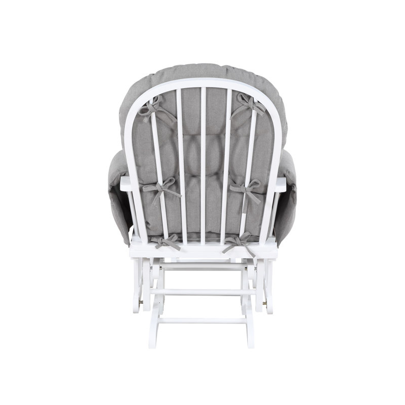 Cleo Wooden Glider and Ottoman, White Wood, Gray Linen 