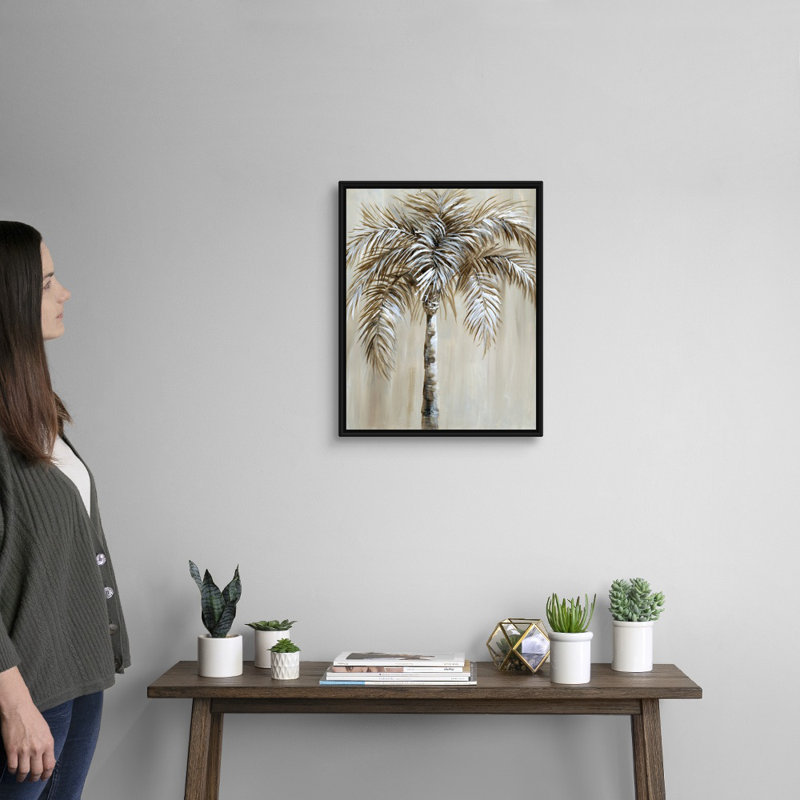 Palmier I, art mural sur toile, Toile avec cadre noir, H 20 po x l 16 po x P 1,75 po