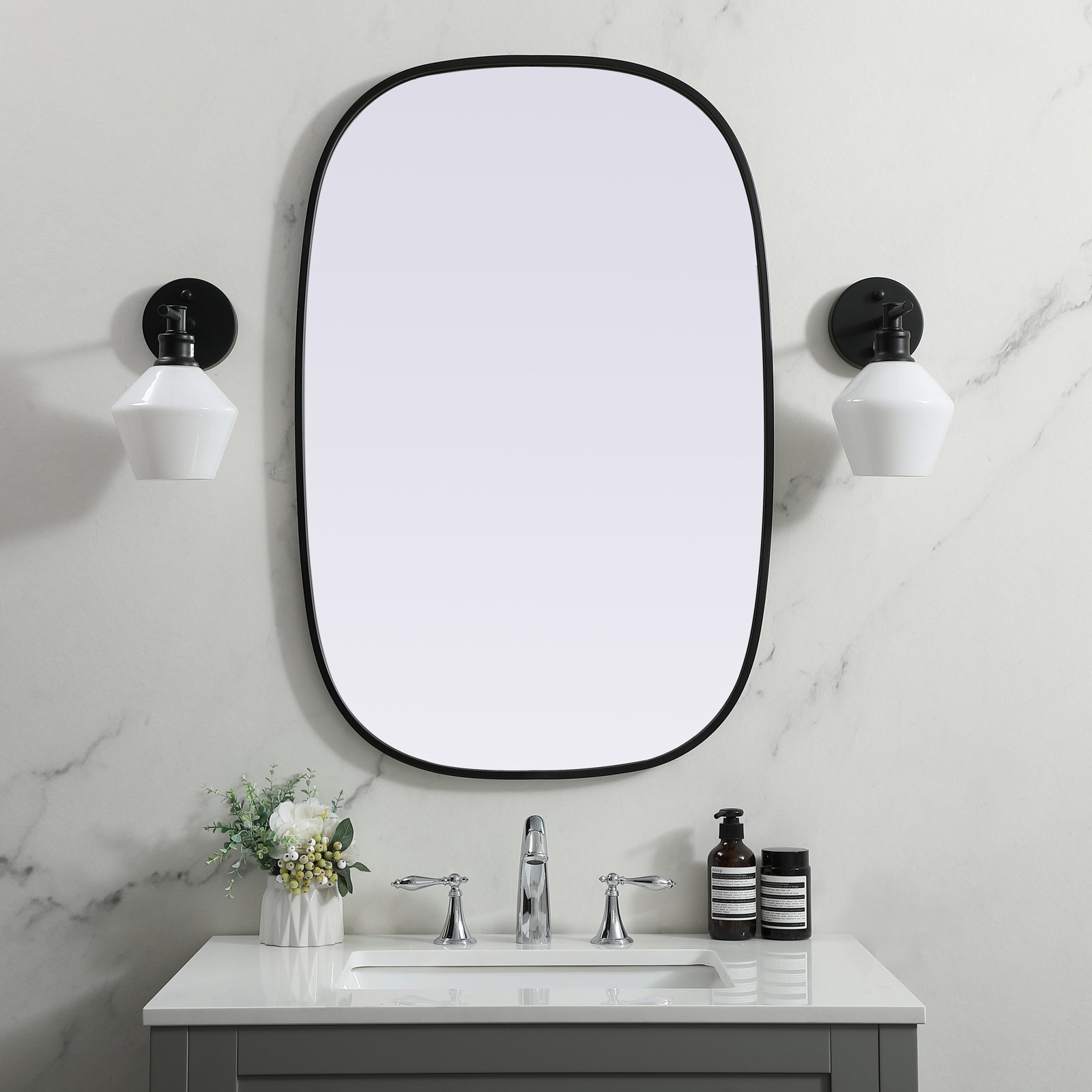 Sabine Metal Curved Oval Wall Mirror, Black, 36" x 24"