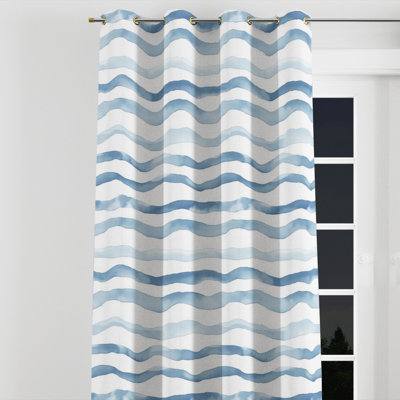 Abstract Room Darkening Curtains - Coastal Tide Lines Velvet Grommet Curtain - 1 Panel