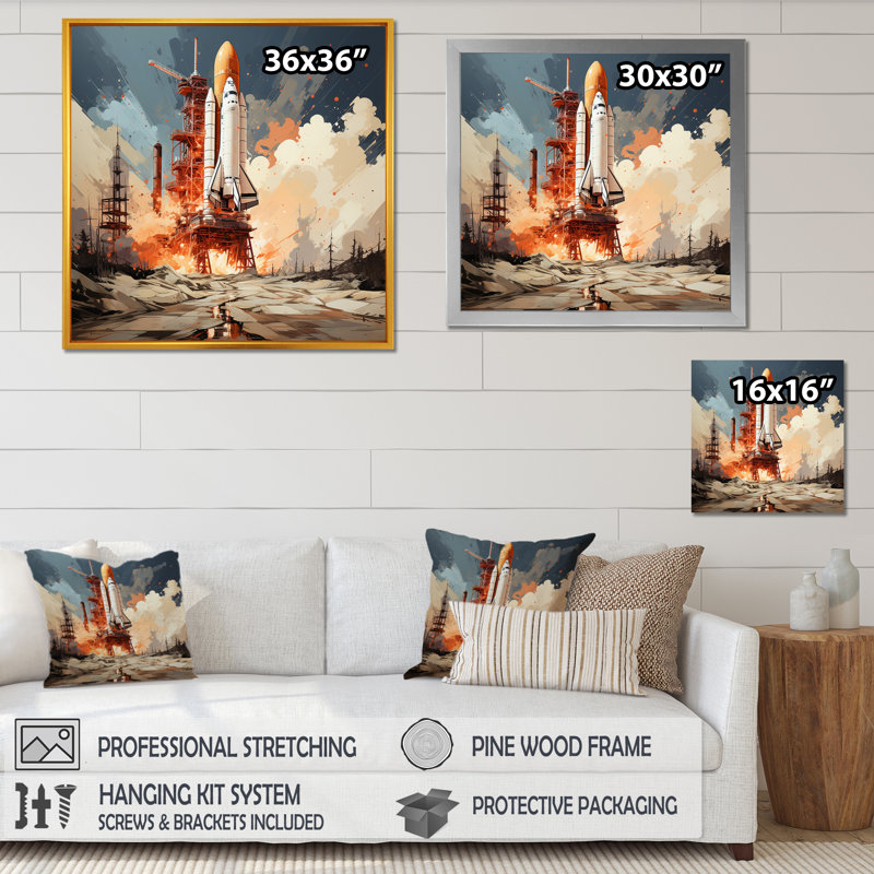 Lancement de la Navette spatiale moderne, H 24 po x l 24 po x P 1 po, Cadre simple noir