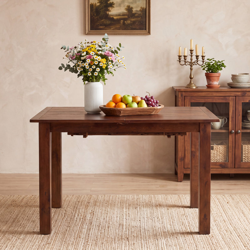 Extendable Solid Wood Rectangle Dining Table, Deep Coffee