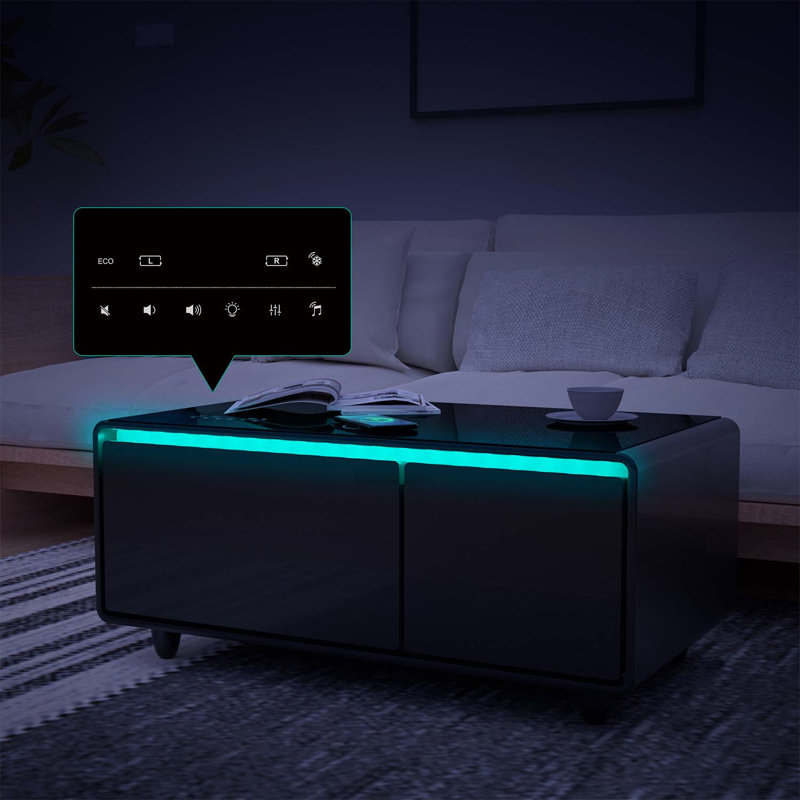 Table basse Modern Smart avec réfrigérateur intégré, H 18,23 po x L 41,54 po x l 23,03 po, Noir