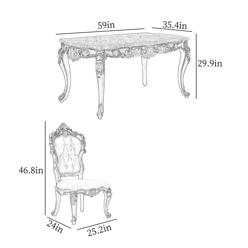 Deluxe Carved Rectangular Marble Dining Table Sets