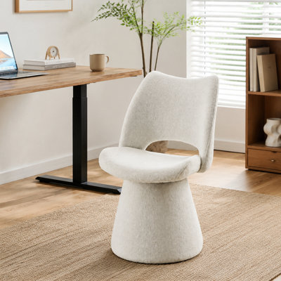 Chaise d'appoint moderne rembourrée avec dossier creux, siège ergonomique pivotant à 360 degrés avec base en métal stable, tissu doux et respirant, pieds antidérapants