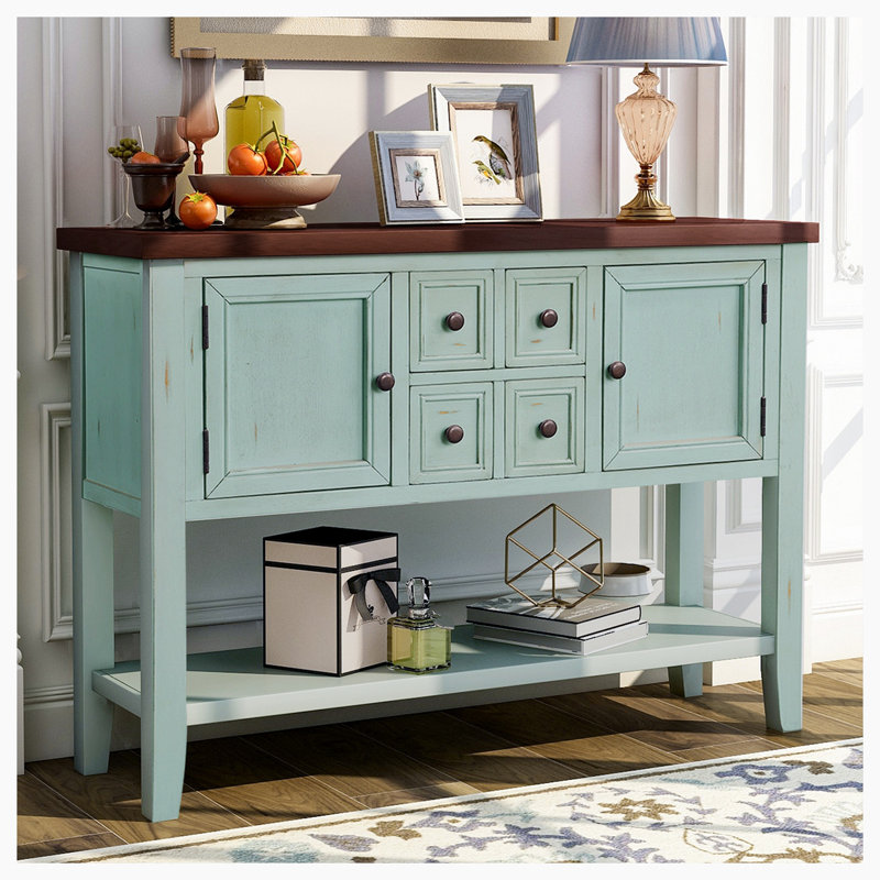 Delfausse 44.5'' Solid Wood Sideboard, Brown/Retro Blue