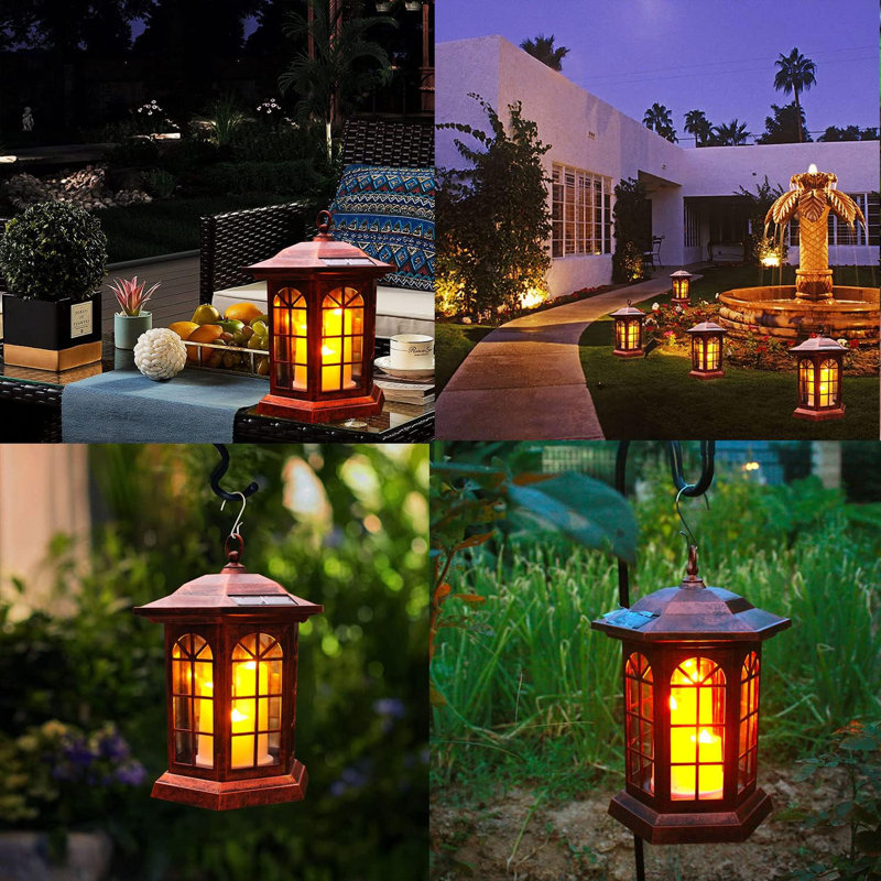 Black Solar Powered LED Flameless Garden Lantern