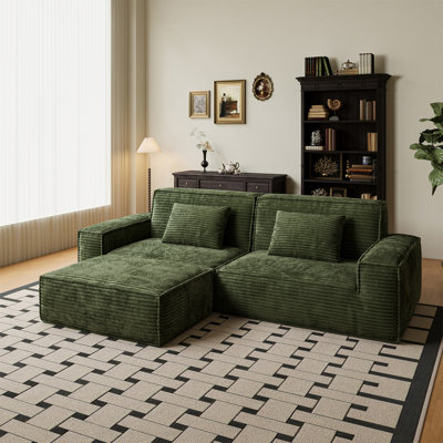 Canapé 106,3 po à larges rayures, style moderne, style maison confortable, compression à vide, éponge double, rangée droite à rebond élevé avec pédale