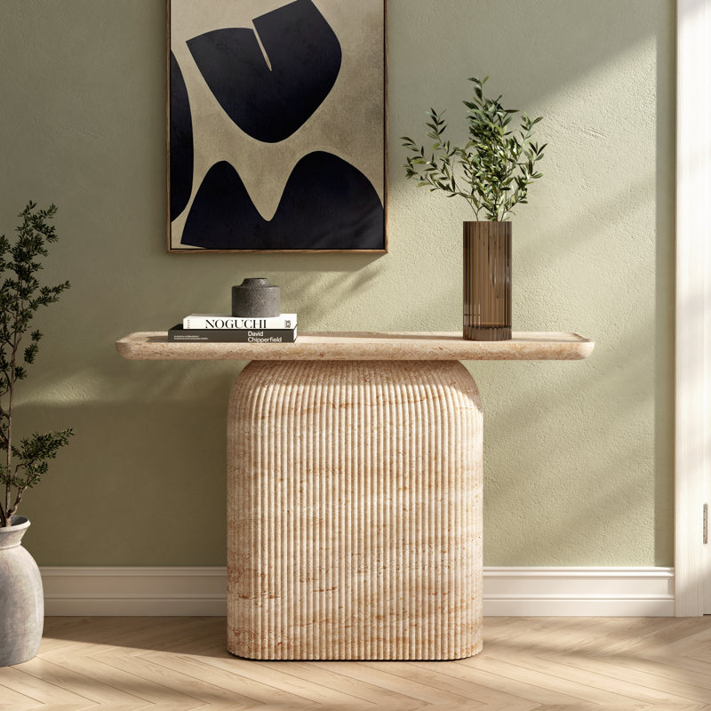 Capri 119.9Cm Console Table, Faux Travertine