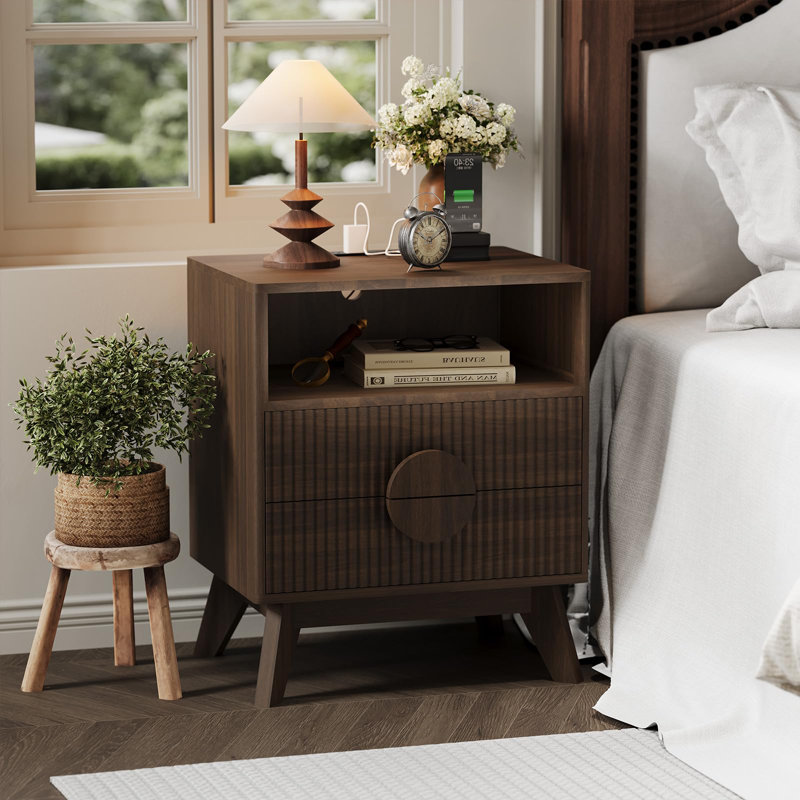 29.69cm W Manufactured Wood Bedside Table, Brown