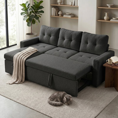 L-Shaped Sleeper Sectional Sofa with Pull-out Bed and Storage Chaise