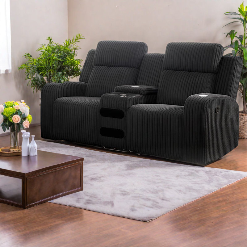 Fauteuils inclinables en velours côtelé de qualité supérieure, haut-parleur de musique et canapé noir de divertissement à domicile