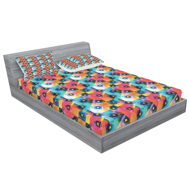 Microfiber Geometric Sheet Set, Queen Sheet Set + Fitted Sheet + 2 Pillowcases