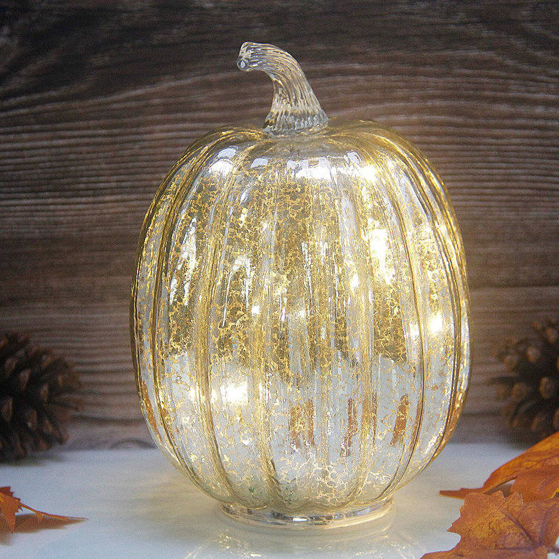 Golden Mercury Glass Pumpkin Light with Fairy LED Lights